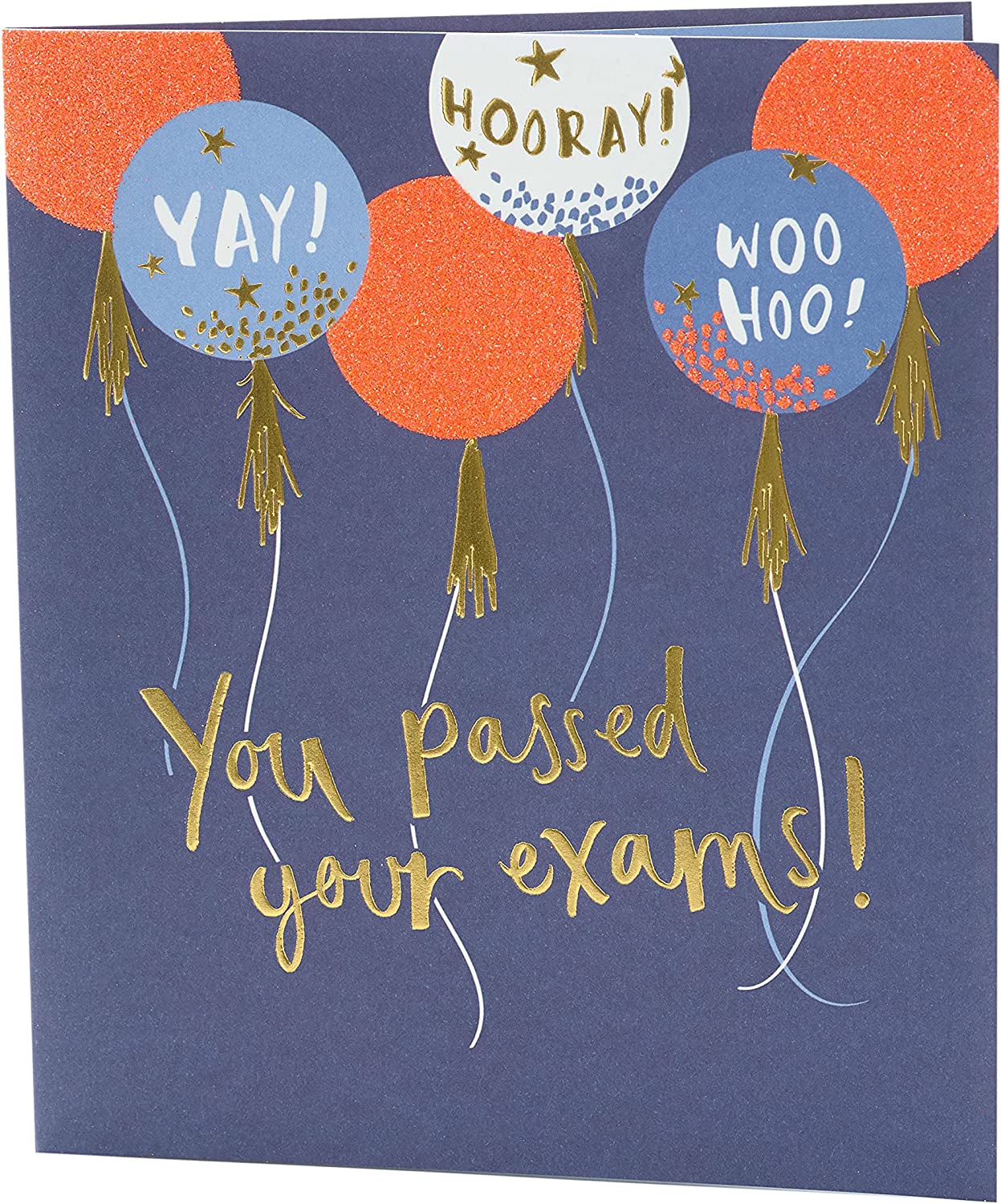 UK Greetings balloons design exams congratulations card featuring colorful balloon illustrations for celebrating academic achievements.
