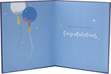UK Greetings balloons design congratulation card for exams, featuring colorful balloon illustrations on a greeting card.