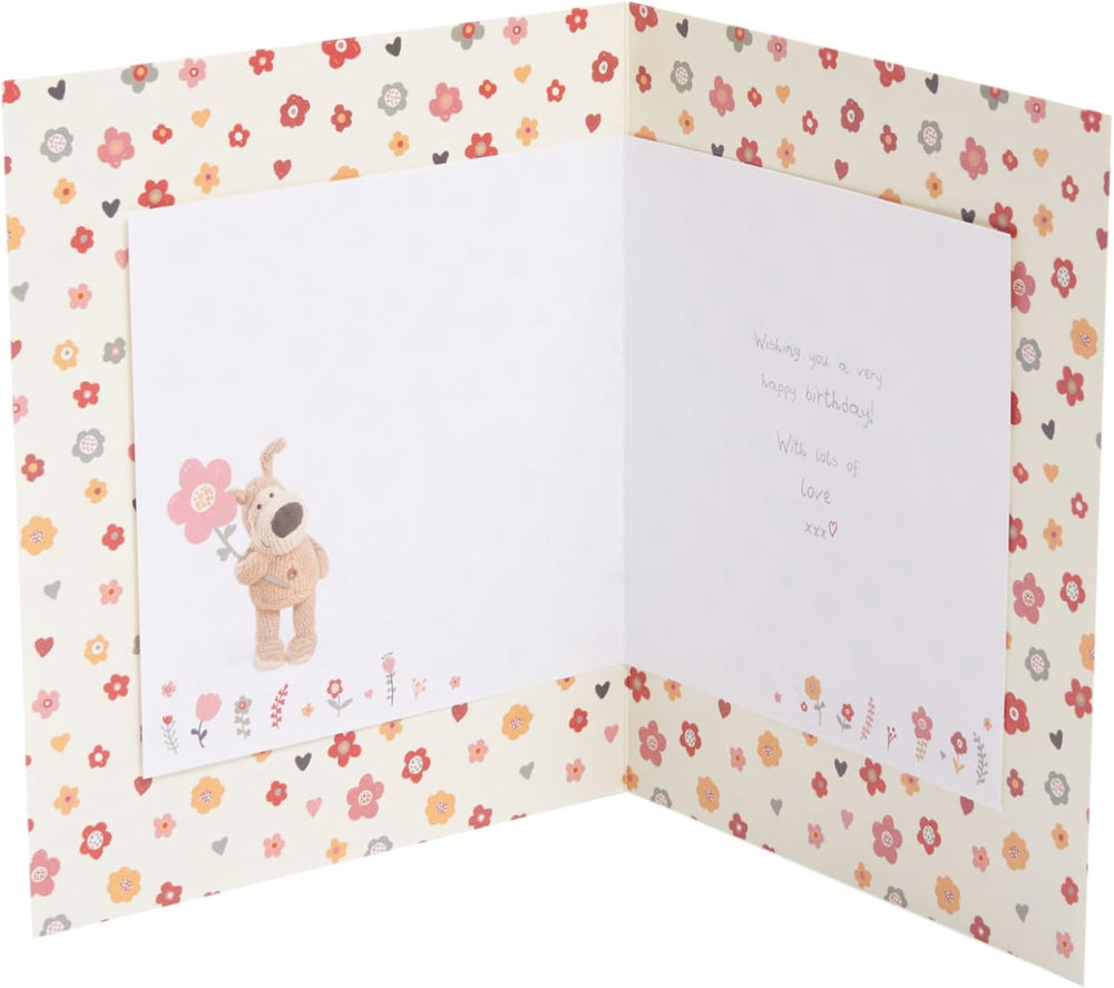 UK Greetings Boofle birthday greeting card, featuring colorful illustrations, designed for celebrating special occasions.