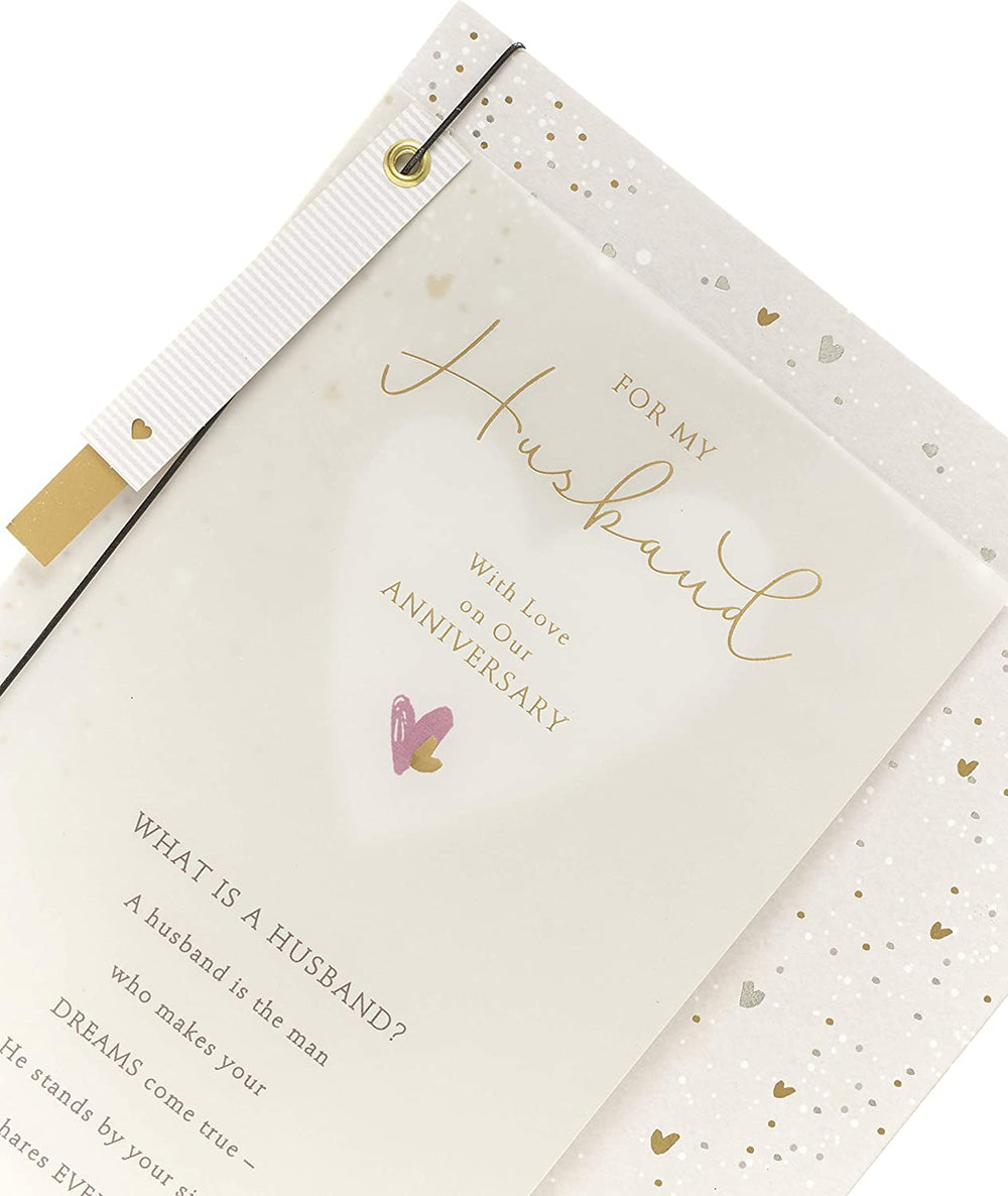 UK Greetings anniversary greeting card for husband featuring a beautiful design and sentimental message for special occasions.