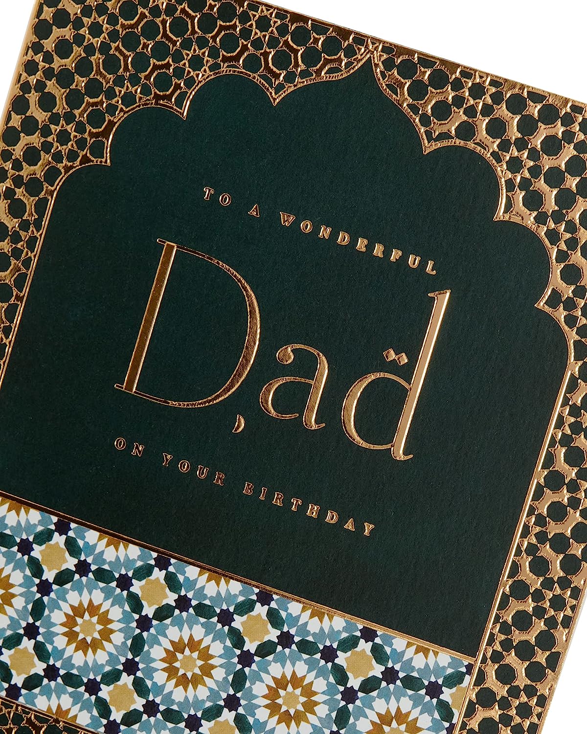 UK Greetings Dad birthday card featuring a beautiful Eastern print design, perfect for celebrating fathers.