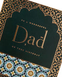 UK Greetings Dad birthday card featuring a beautiful Eastern print design, perfect for celebrating fathers.