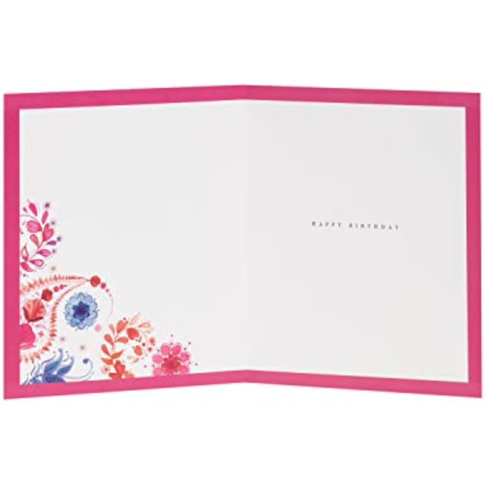 UK Greetings daughter birthday card with beautiful eastern print design and scripted lettering, perfect for celebrating special occasions.