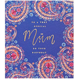 UK Greetings beautiful Eastern print birthday card for mum, featuring colorful floral design and intricate details.
