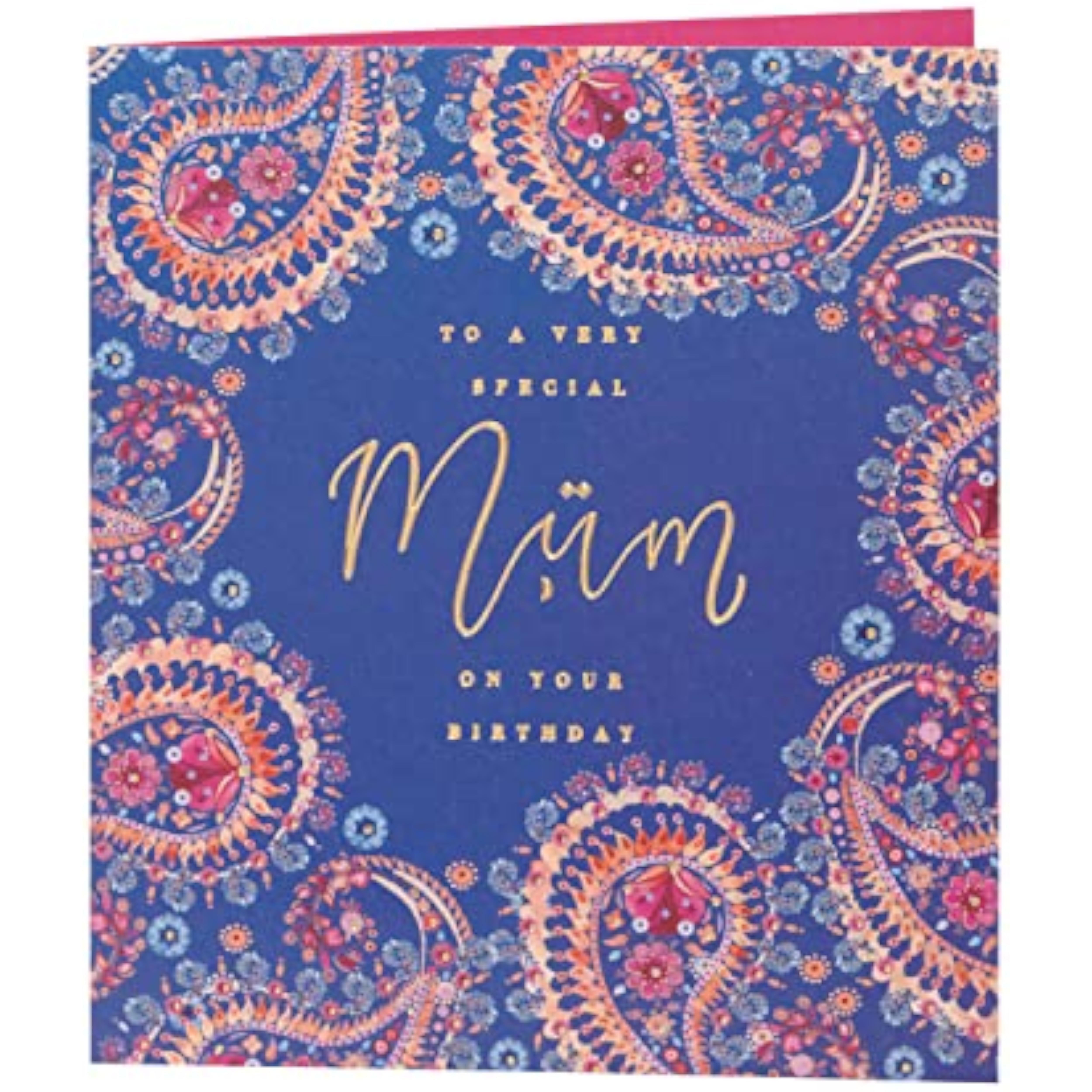 UK Greetings Beautiful Eastern Print Mum Birthday Card with colorful floral design and traditional Asian-inspired artwork.