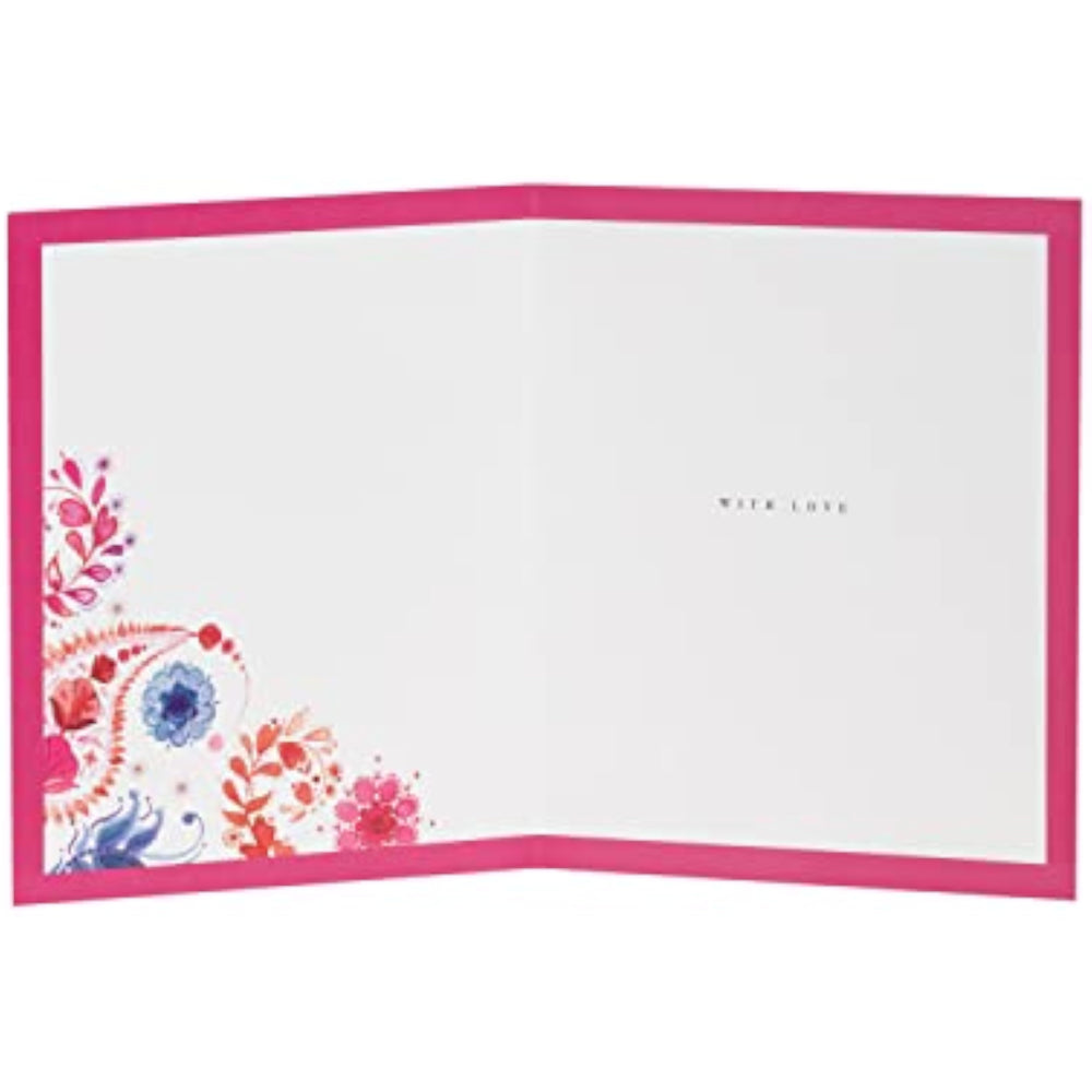 UK Greetings beautiful Eastern print birthday card for mum, featuring vibrant traditional artwork and intricate designs.
