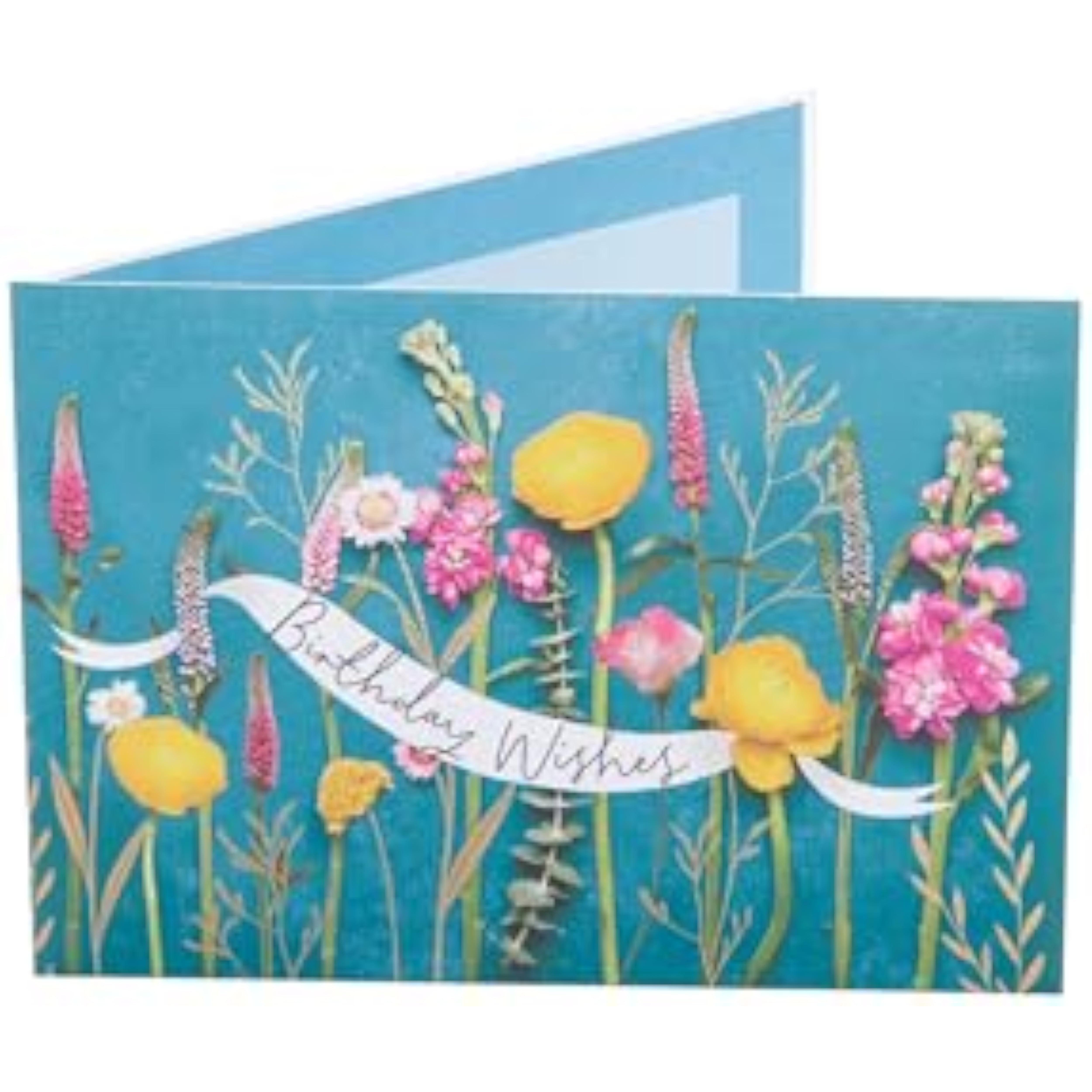 UK Greetings floral design friend birthday card featuring colorful, beautiful flower illustrations on the front.