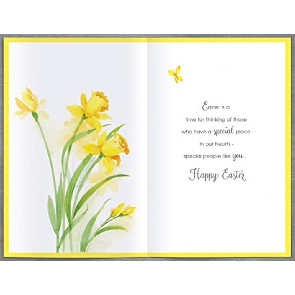 UK Greetings Easter card featuring a beautiful verse and flower design, perfect for celebrating spring and Easter.