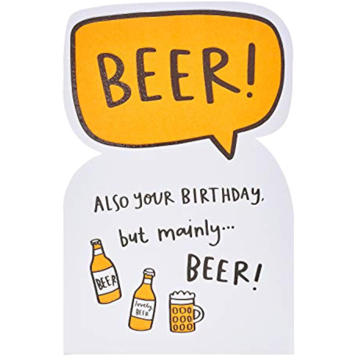 UK Greetings funny birthday greeting card with beer-themed die-cut design, perfect for celebrating with humor.