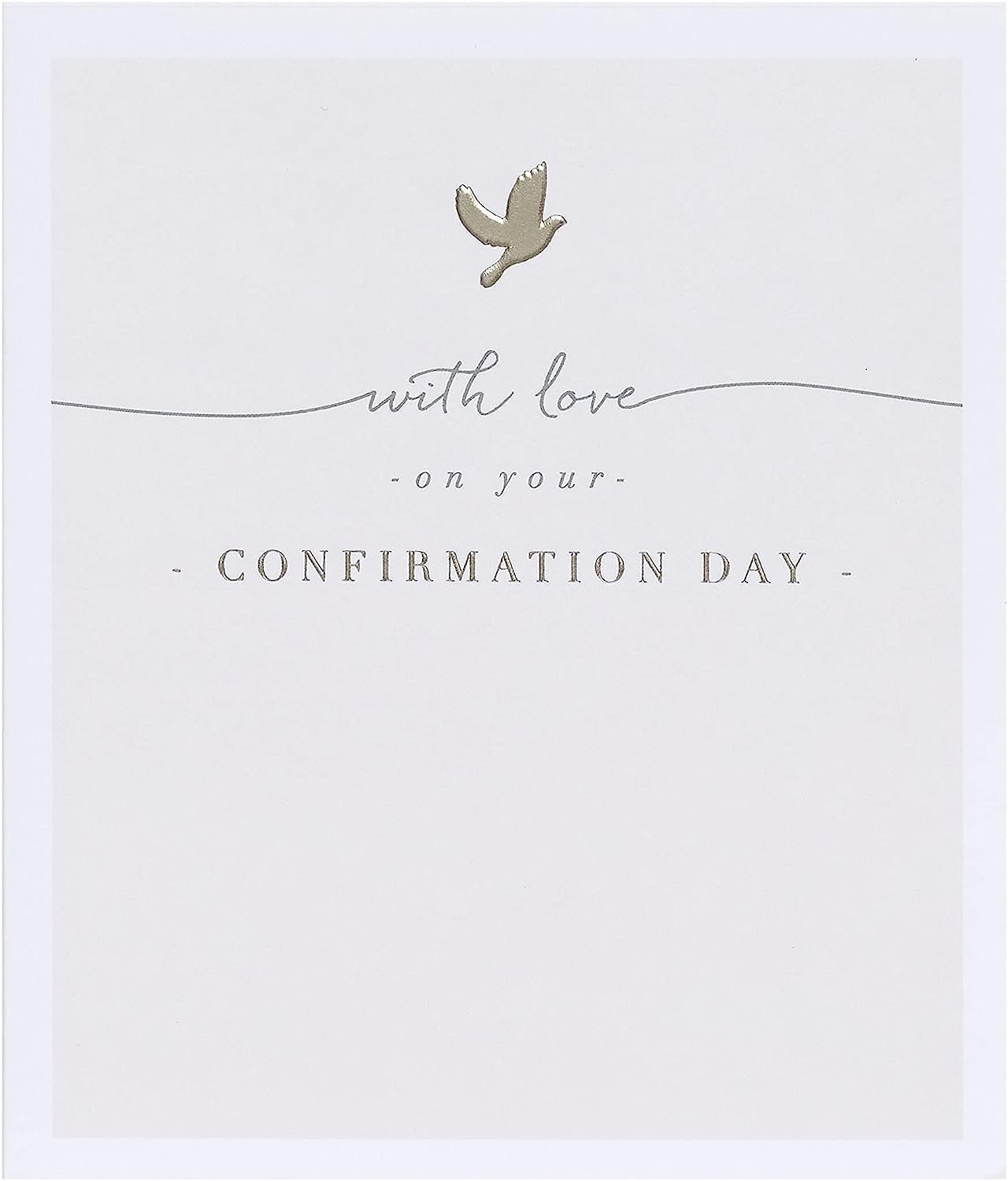 UK Greetings beige dove design confirmation card for boy or girl, featuring elegant dove illustration and soft beige background.
