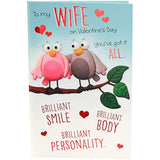 UK Greetings bird cartoon wife Valentine's Day card showing colorful bird illustration and romantic message for wife.