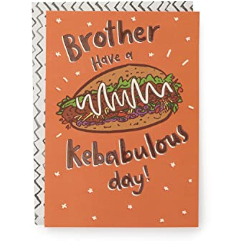 UK Greetings birthday greeting card for brother with humorous design, featuring colorful illustrations and playful text.