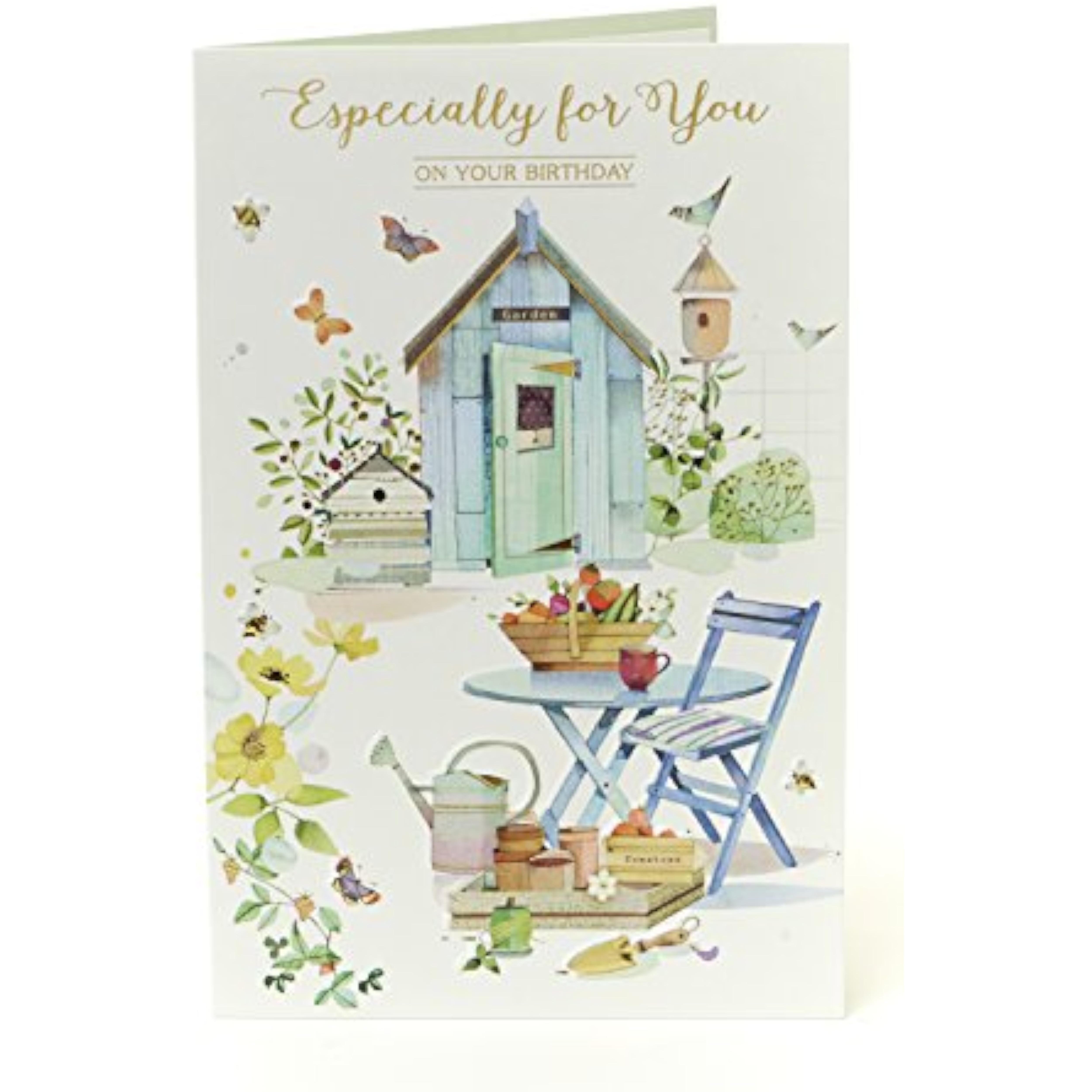 UK Greetings birthday card featuring colorful floral design, perfect for celebrating birthdays with a cheerful greeting.