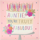 UK Greetings birthday card for her featuring a fabulous auntie, perfect for celebrating special occasions with style.