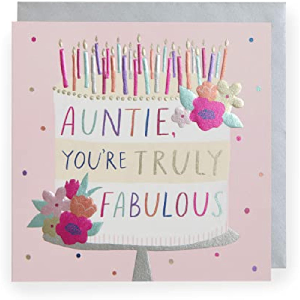 UK Greetings birthday card for her featuring a cheerful design, perfect for celebrating a fabulous auntie on her special day.