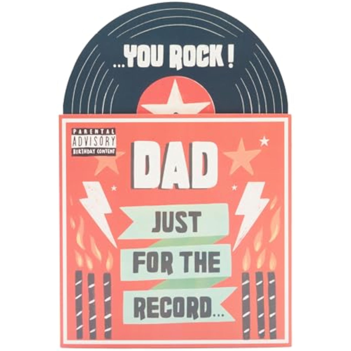 UK Greetings birthday card for dad featuring a pop-up vinyl record design, perfect for celebrating special occasions.