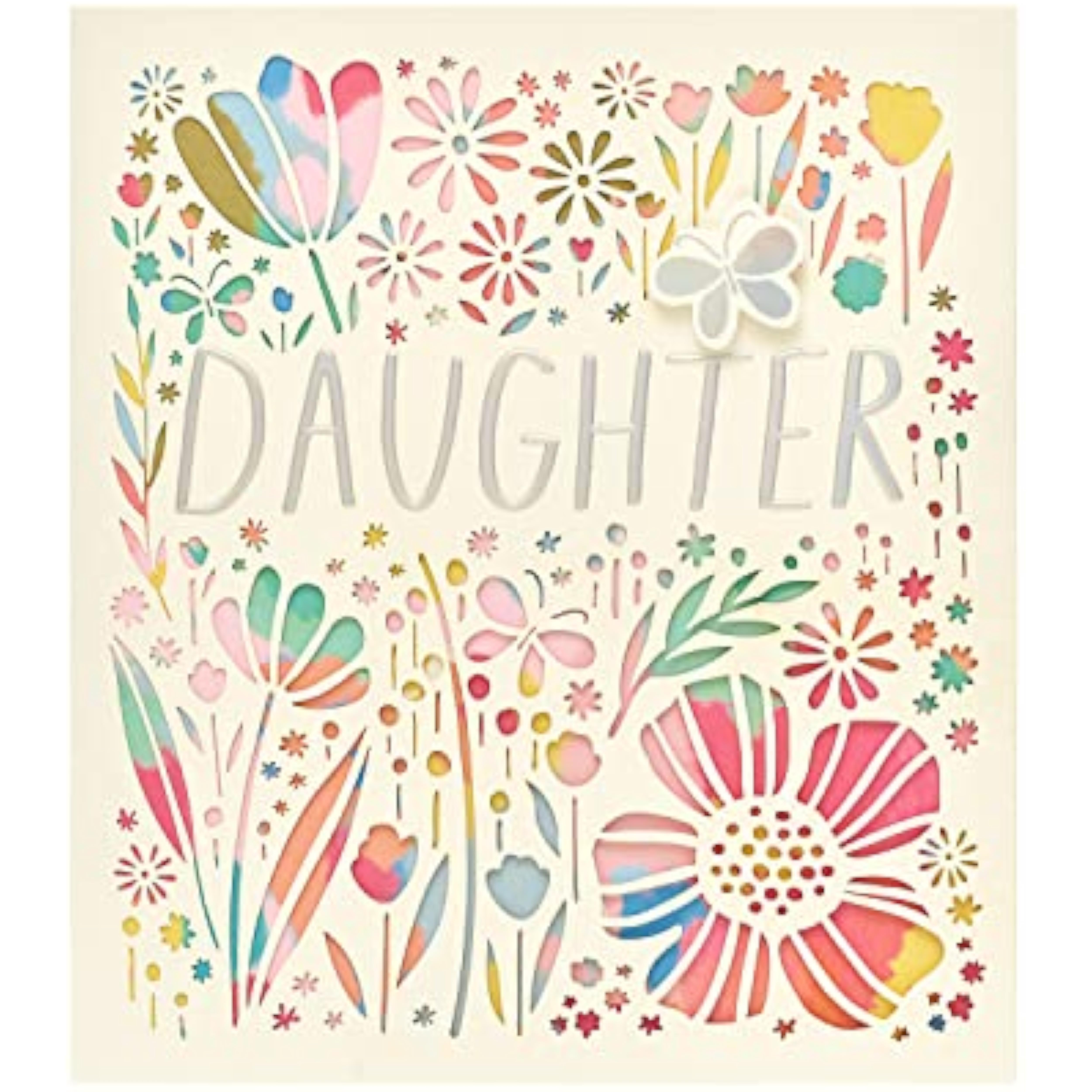 UK Greetings birthday card for daughter featuring colorful floral design, ideal for celebrating her special day.