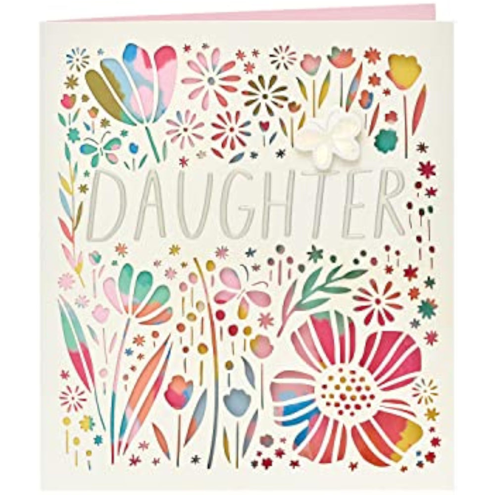 UK Greetings birthday card for daughter featuring colorful designs and heartfelt message, perfect for celebrating her special day.