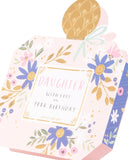 UK Greetings birthday card for daughter featuring a perfume bottle-shaped design, colorful and decorative greeting card.