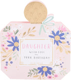UK Greetings birthday card for daughter featuring a perfume bottle-shaped design, colorful and festive greeting card image.
