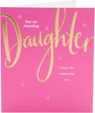 UK Greetings birthday card for daughter featuring pink and gold design, perfect for celebrating special occasions.