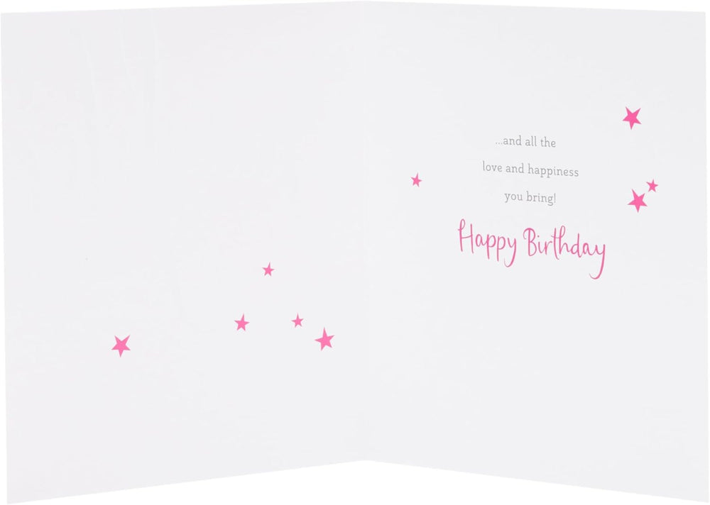 UK Greetings birthday card for daughter featuring a pink and gold design, showcasing a festive greeting card with elegant accents.