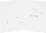 UK Greetings birthday card for daughter featuring a pink and gold design, showcasing a festive greeting card with elegant accents.