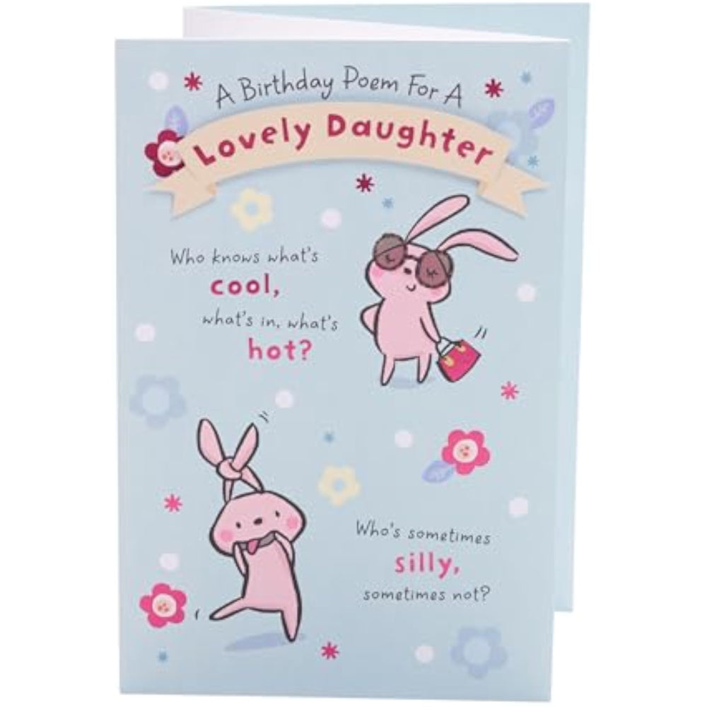 UK Greetings birthday card for daughter featuring a pop-up design with a heartfelt poem, ideal for celebrating special occasions.