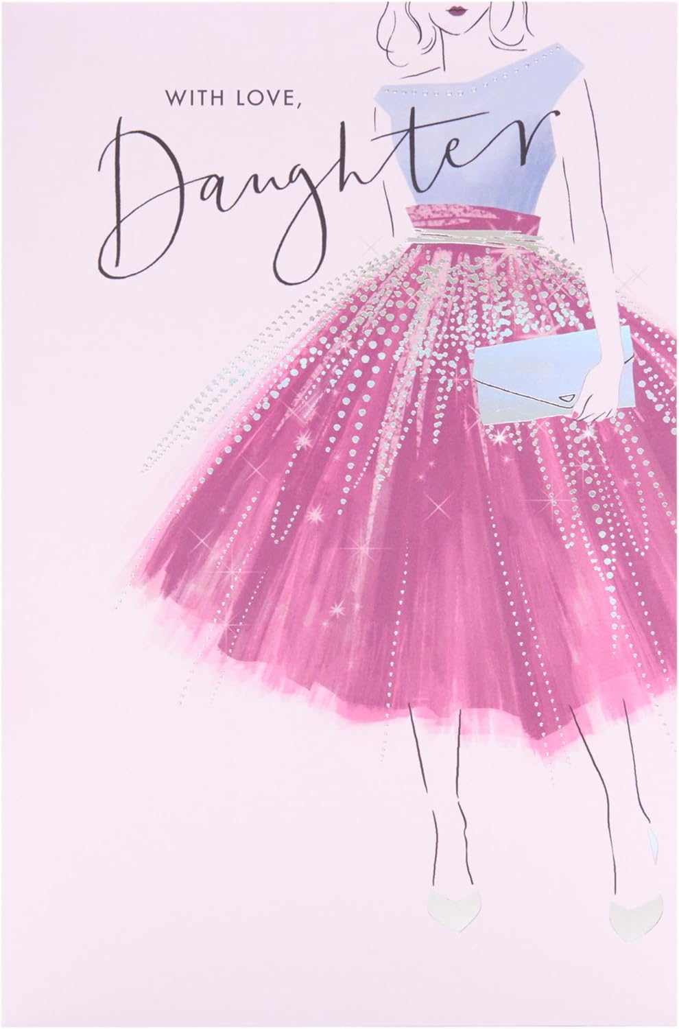 UK Greetings birthday card for daughter featuring a purple dress design from the Thinking of You range.