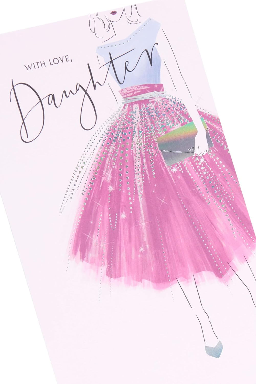 UK Greetings birthday card for daughter featuring a purple dress design from the Thinking of You range.