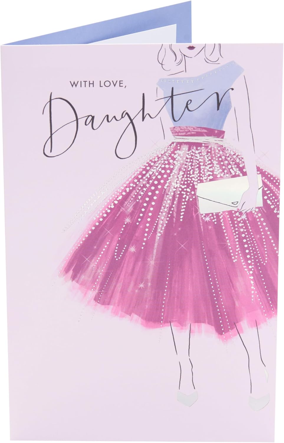 UK Greetings birthday card for daughter featuring a purple dress design from the Thinking of You range.
