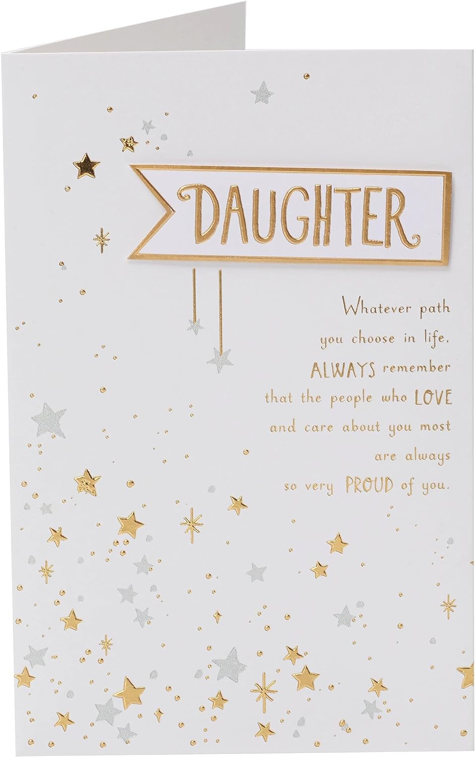 UK Greetings birthday card for daughter featuring a stars design, with colorful star illustrations on the front.
