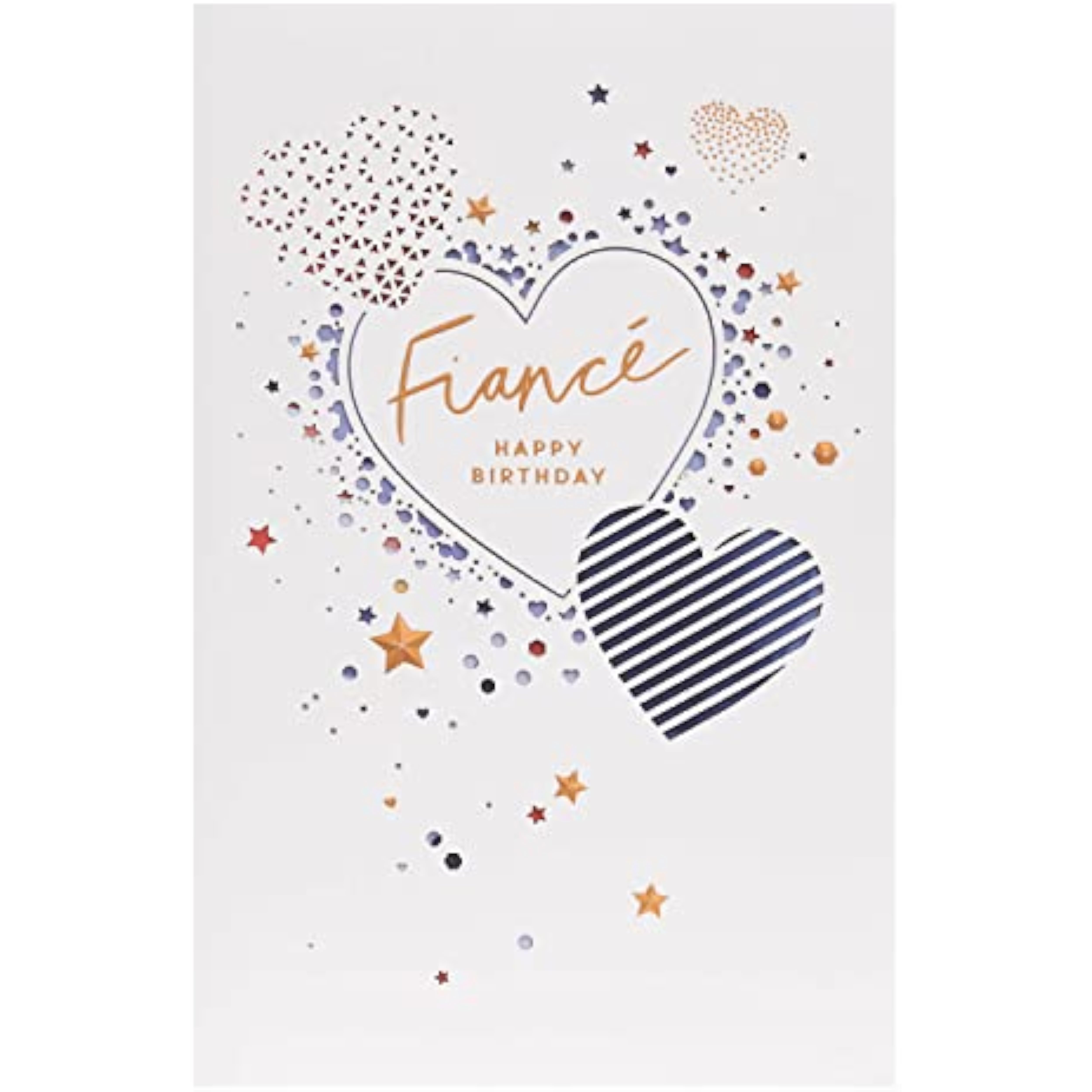 UK Greetings birthday card for fiancé featuring a cute design with hearts and stars, perfect for celebrating special occasions.