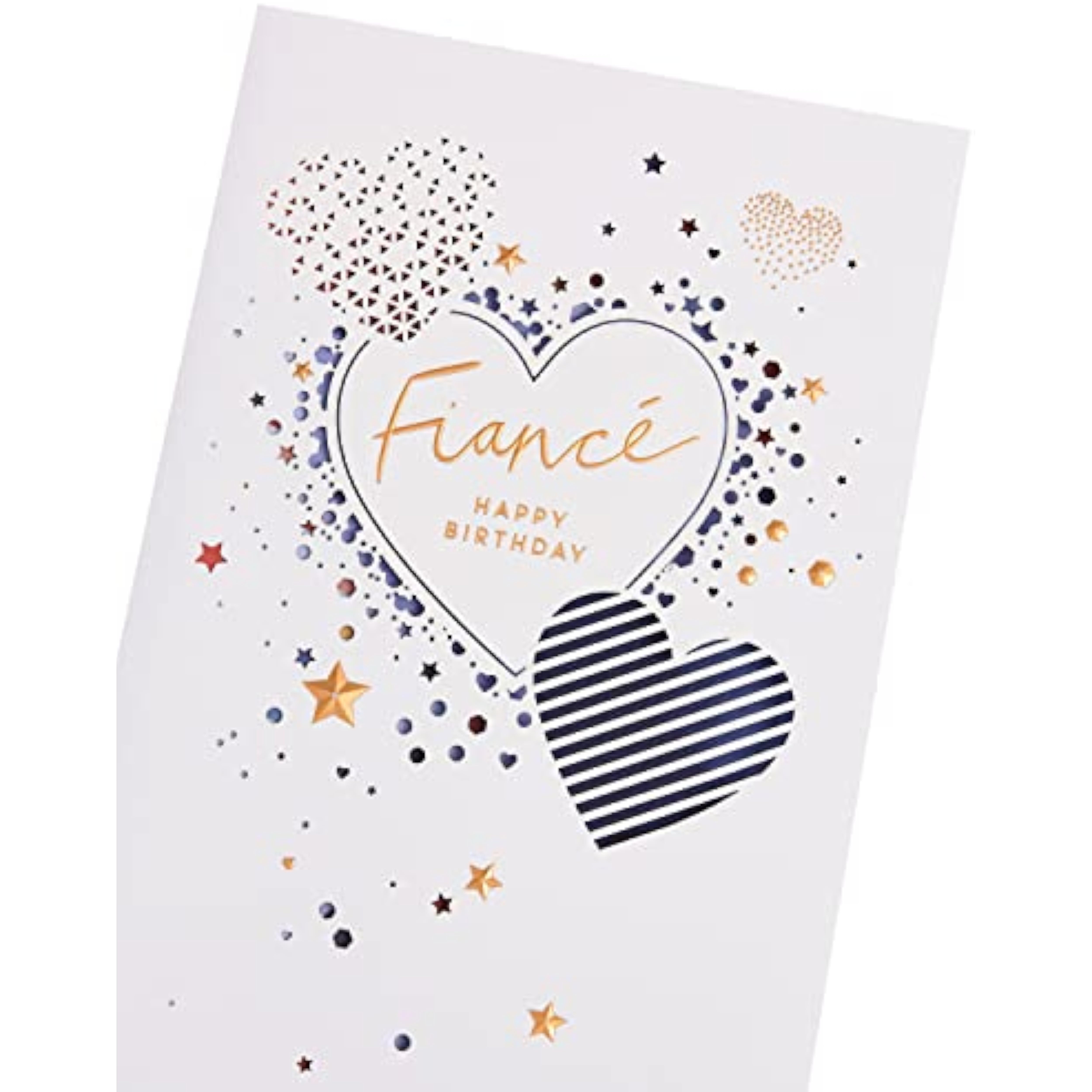 UK Greetings birthday card for fiancé featuring a cute design with hearts and stars, perfect for celebrating special occasions.