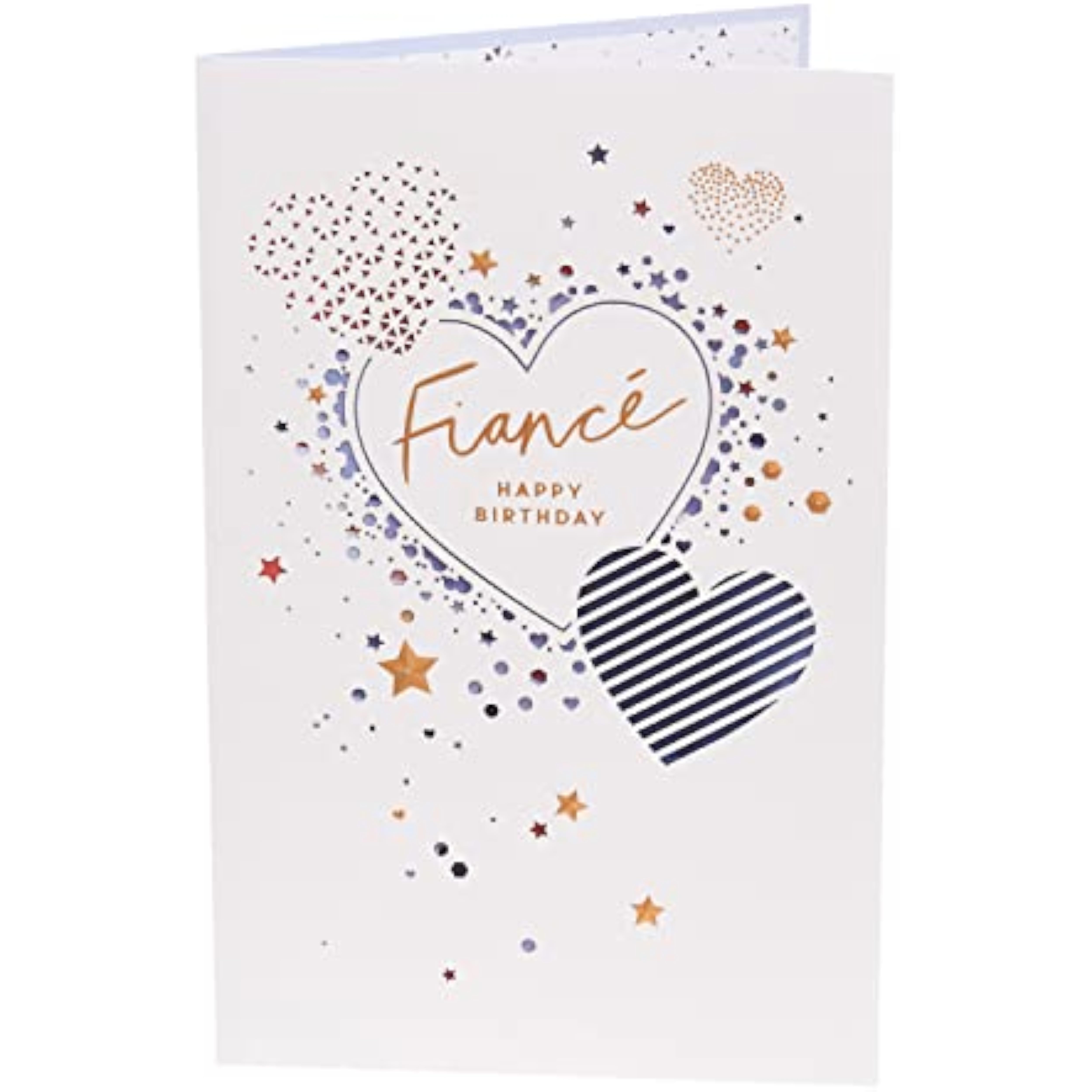 UK Greetings birthday card for fiancé featuring a cute design with hearts and stars, perfect for special celebrations.