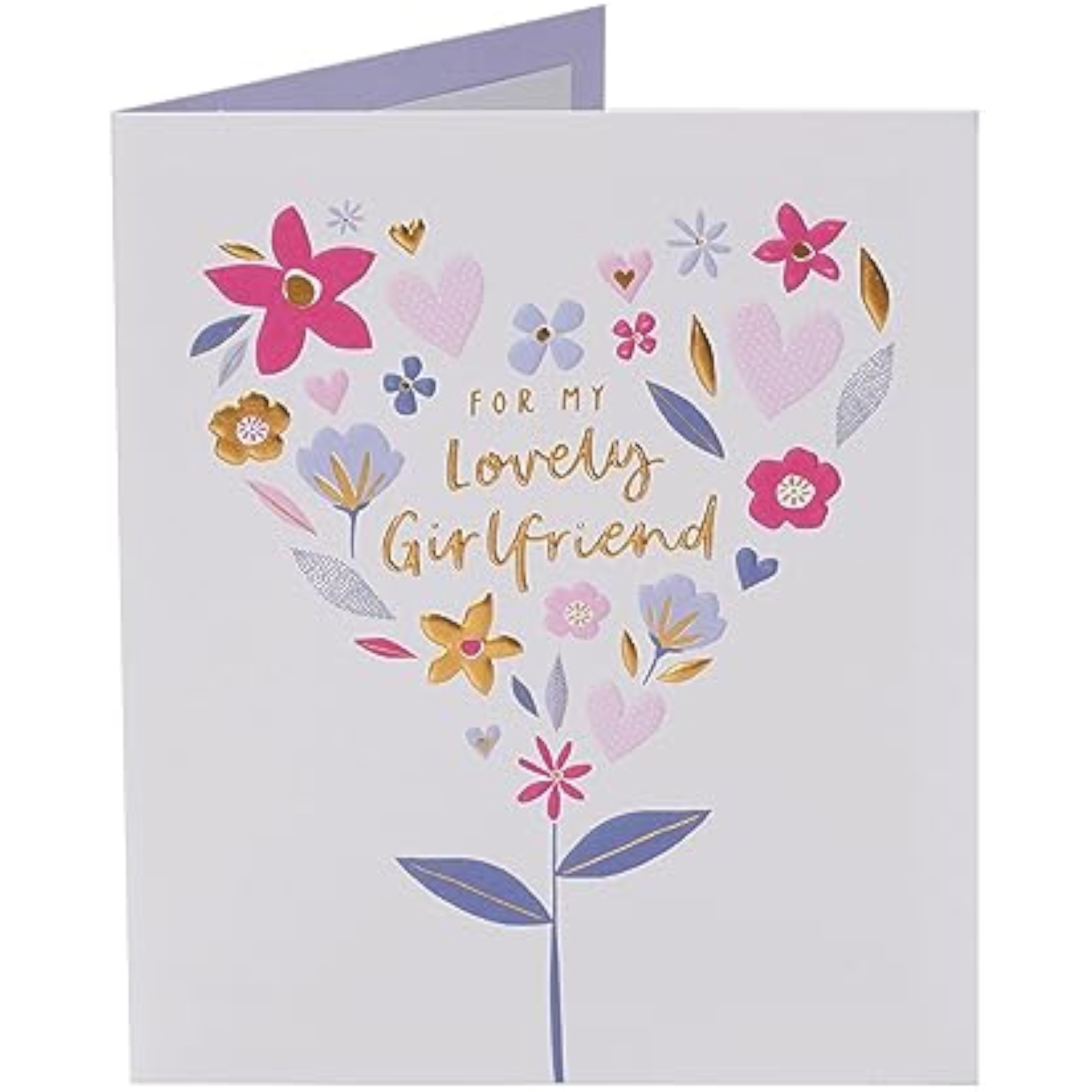 UK Greetings birthday card for girlfriend featuring a flower and heart design, perfect for celebrating special occasions.