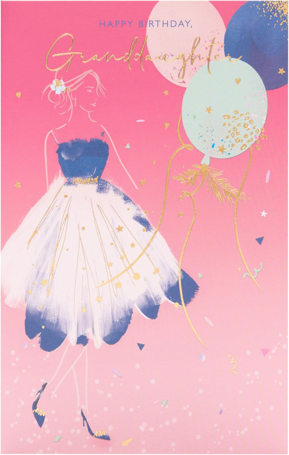 UK Greetings birthday card for granddaughter with pretty pink design from the Thinking of You range, featuring floral accents and heartfelt message.