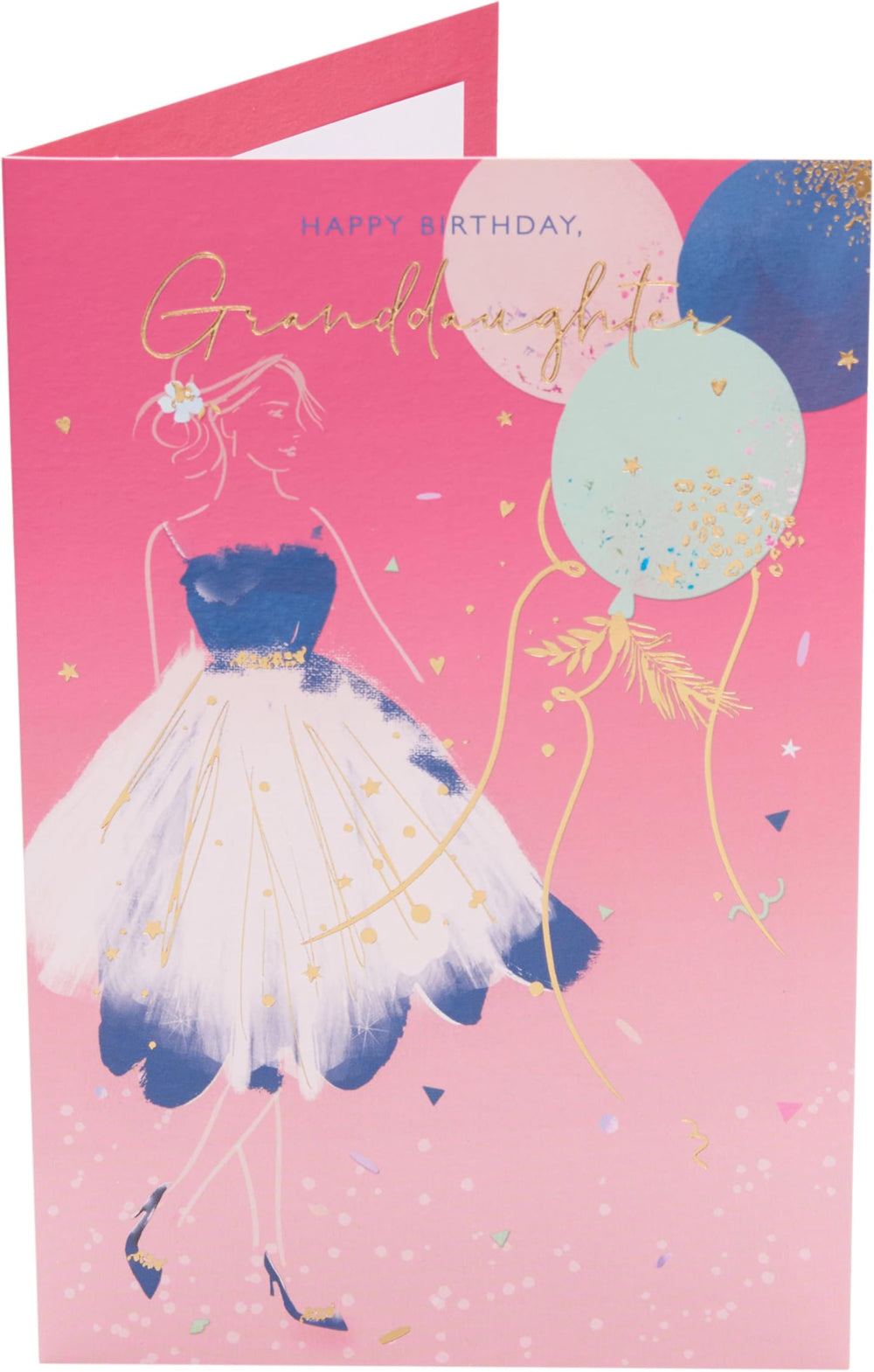 UK Greetings birthday card for granddaughter with pretty pink design, part of the Thinking of You greeting card range.