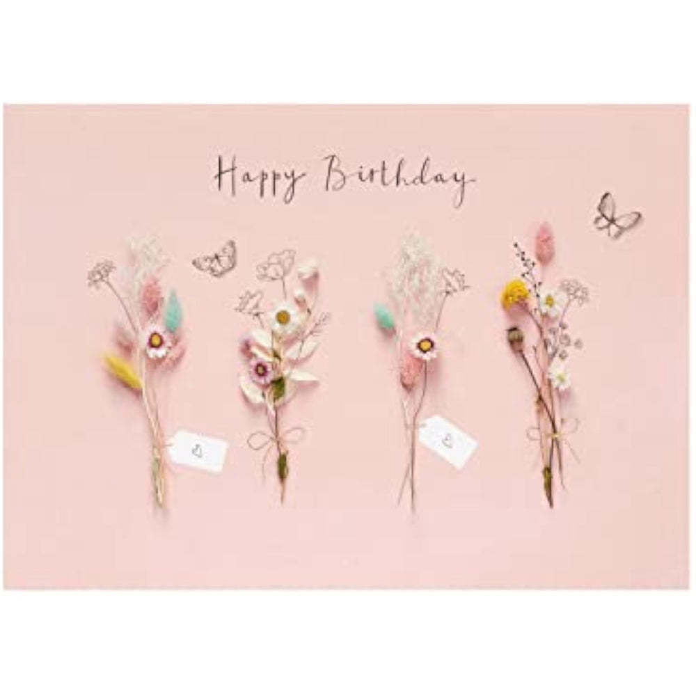 UK Greetings birthday card for her featuring dried flower design, includes envelope, perfect for female friends.