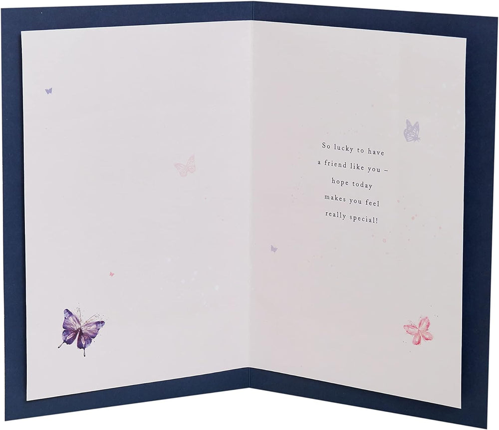 UK Greetings birthday card for her featuring a blue perfume design, perfect for friends on special occasions.