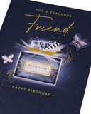 UK Greetings birthday card for her featuring a blue perfume design, perfect for a friend’s special day.