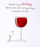 UK Greetings birthday card for her or friend featuring a humorous wine design, perfect for celebrating special occasions.