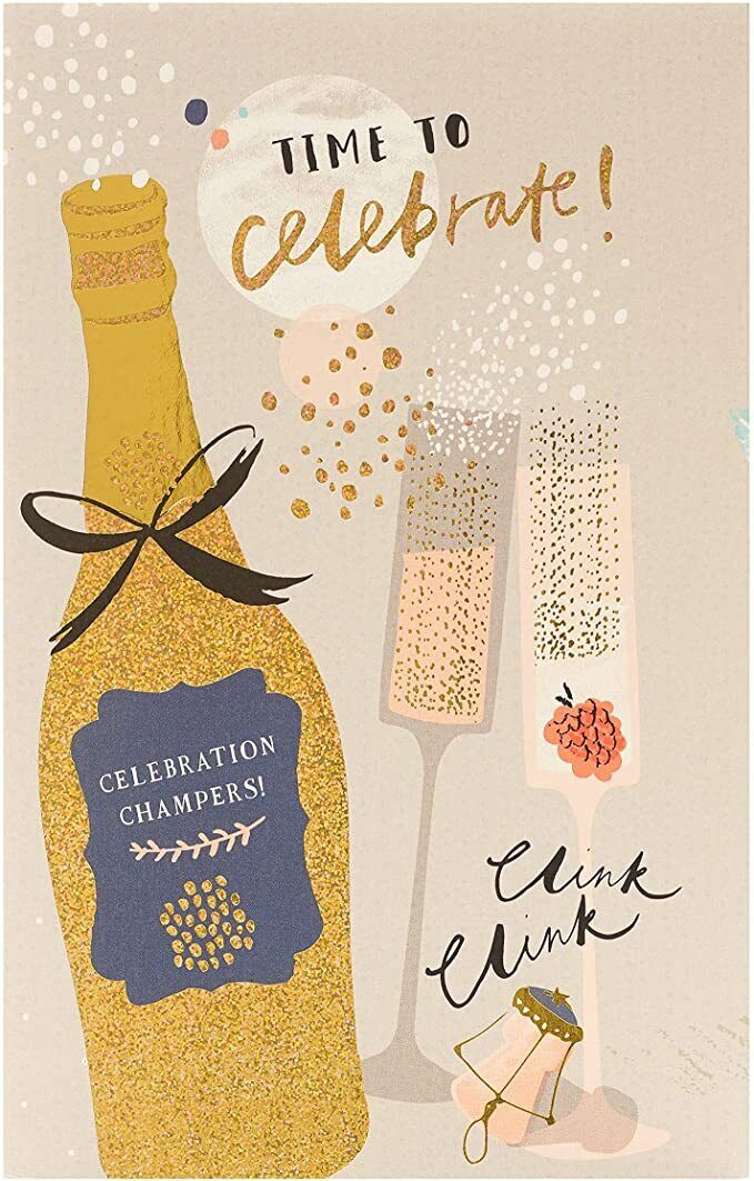 UK Greetings birthday card for her featuring bubbly champagne design, perfect for celebrating with a cheerful greeting.