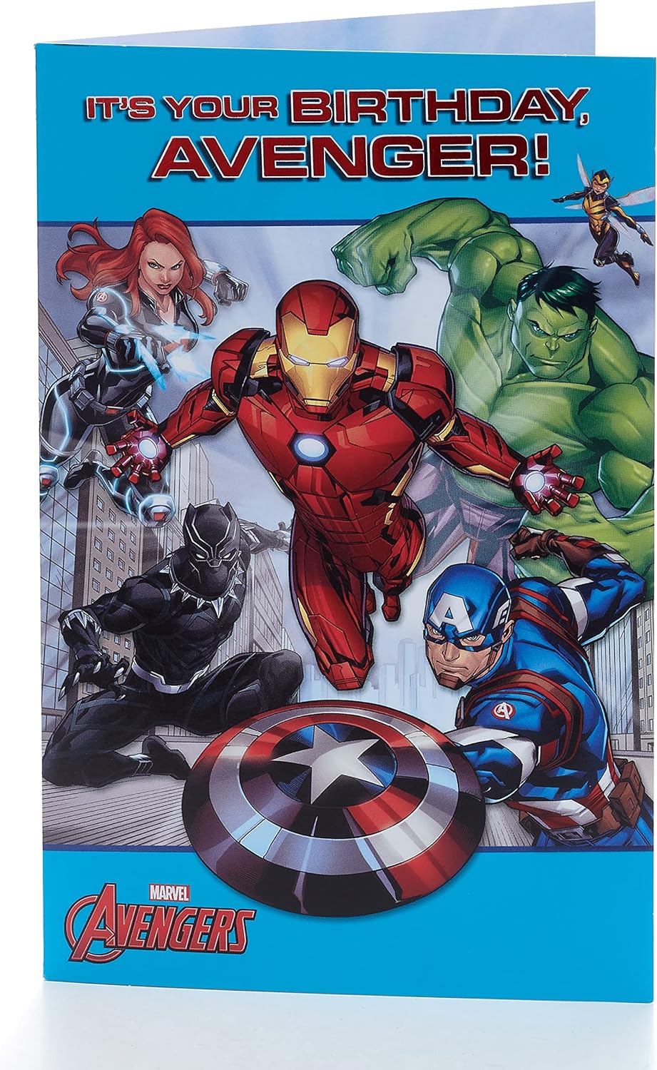 Colorful Avengers birthday greeting card for him or boy by UK Greetings with an envelope, featuring a vibrant superhero design.