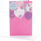 UK Greetings birthday card for mum featuring a stylish balloons design, colorful and festive greeting card for special occasions.