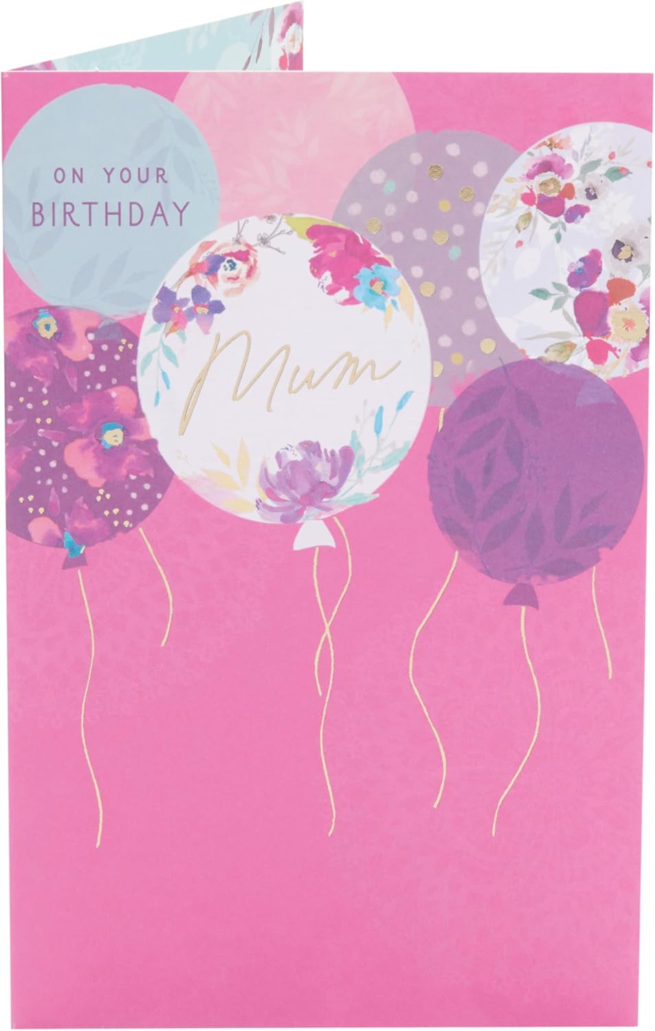 UK Greetings birthday card for mum featuring a stylish balloons design, colorful and celebratory greeting card for special occasions.