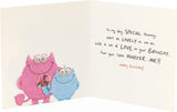 UK Greetings birthday card for mummy featuring a playful little monster design, perfect for celebrating Mom's special day.