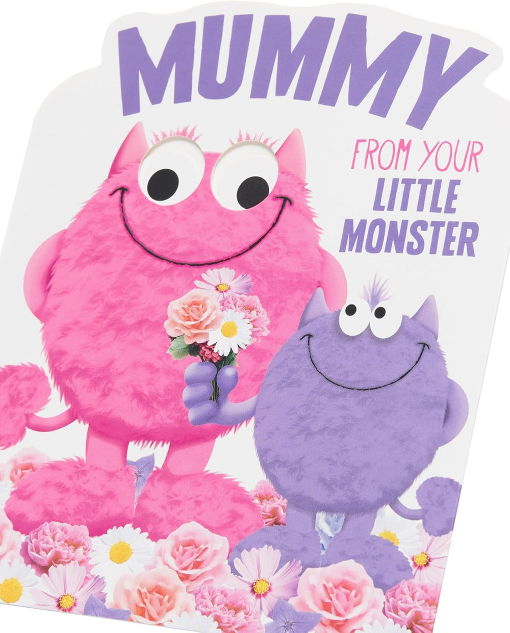 UK Greetings birthday card for Mummy featuring a playful little monster design, perfect for celebrating mom's special day.