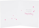 UK Greetings birthday card for sister featuring pink and gold design, showcasing elegant greeting card with floral accents.