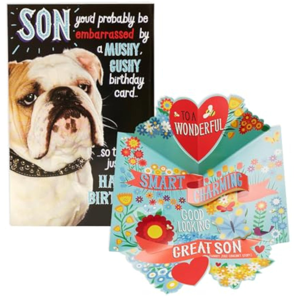 UK Greetings birthday card for son featuring a humorous design, perfect for celebrating special occasions with a fun touch.